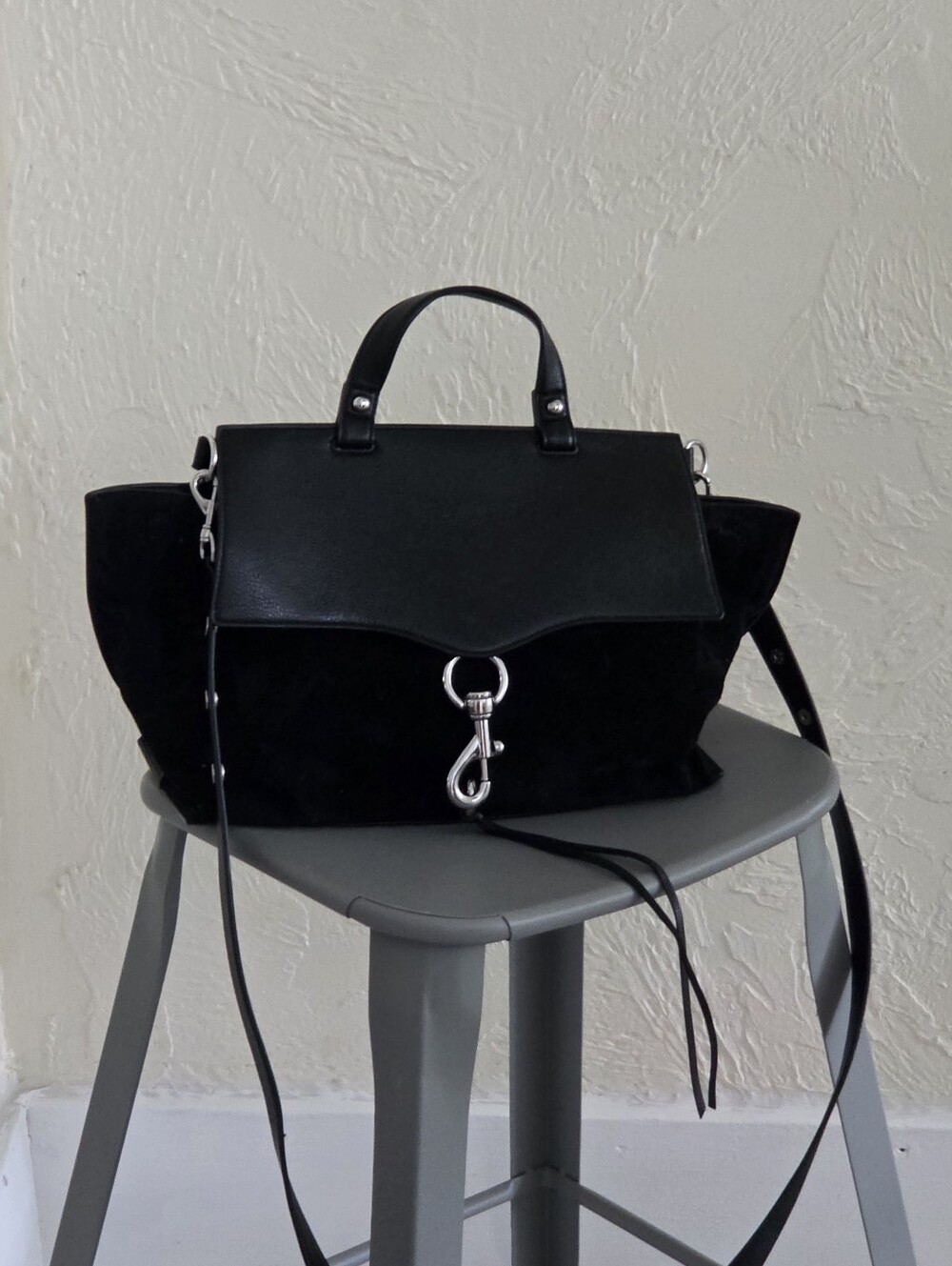 Rebecca Minkofff Keith Medium Satchel, Black Leather & Suede Crossbody
